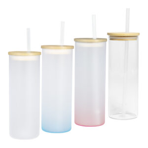 Botella Vidrio Borosilicato Sublimación, tapa Bamboo 500cc - X1